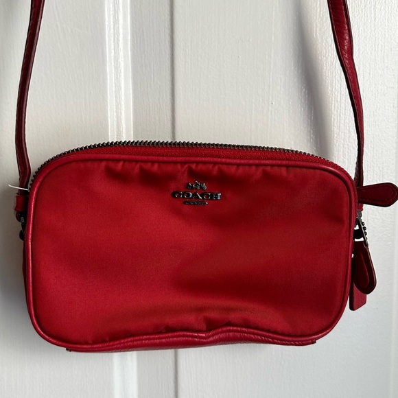 Coach Bags Coach Nylon Double Zipper Crossbody Pouch Bag Red Poshmark